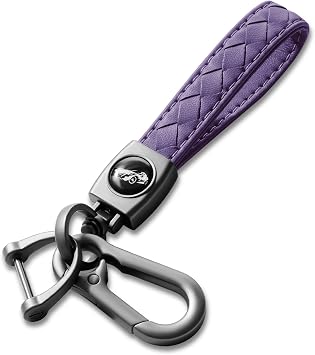 Gkeygo Carabiner Keychain, Universal Heavy Duty Woven Handmade Leather Key Chain, Car Fob Key Keychains with 360 Degree Rotatable Snap Swivel and Anti-Lost D-Ring for Men and Women, Gunmetal Purple