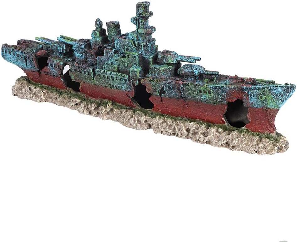 Resins Wreck Boat Sunken Battleship Aquarium Decoration, Fish Tank Wreck Boat Decoration, Aquarium Shipwreck Sunken Pirate Ship Boat, Adds Genuine Feeling and Joy to Your Aquarium