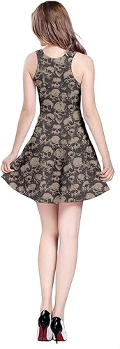 Miniatura 2 de CowCow - Vestido de skater sin mangas para mujer, con diseño de calavera de azúcar, floral, día de muertos mexicano.