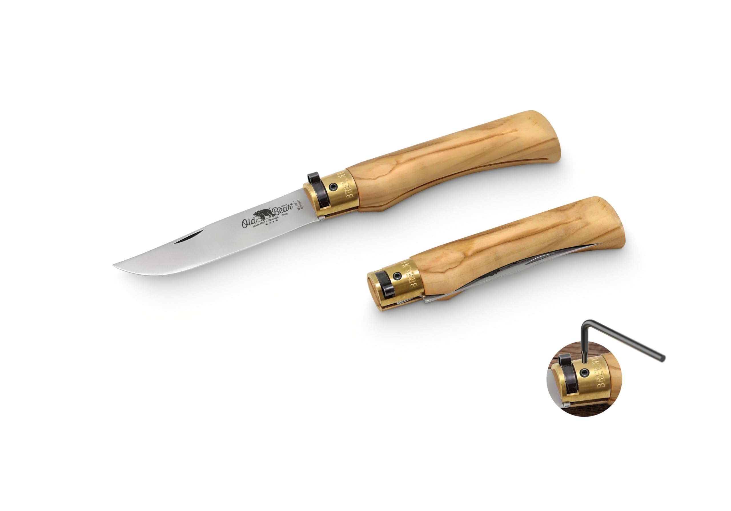 Old Bear Coltello linea classica manico in legno olivo, lama in acciaio inox (misura XL - art. 9307/23_LU OBB)