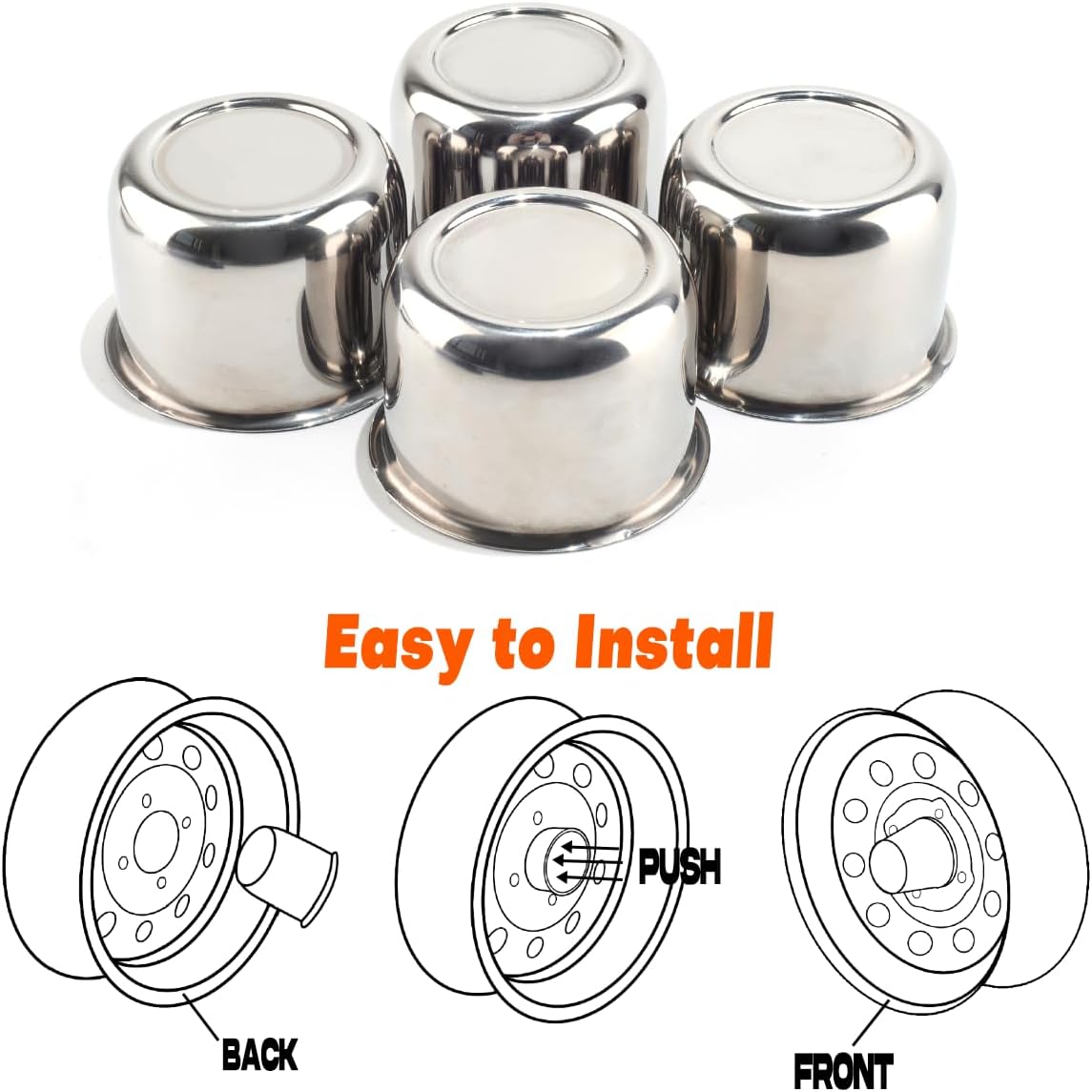 Stainless Steel 3.03 inch Wheel Center Caps Hub Cap 77mm Fit 3.03" Bore Rims Truck Trailer RV SUV Chrome Push Through Wheel Cover, 4Pcs