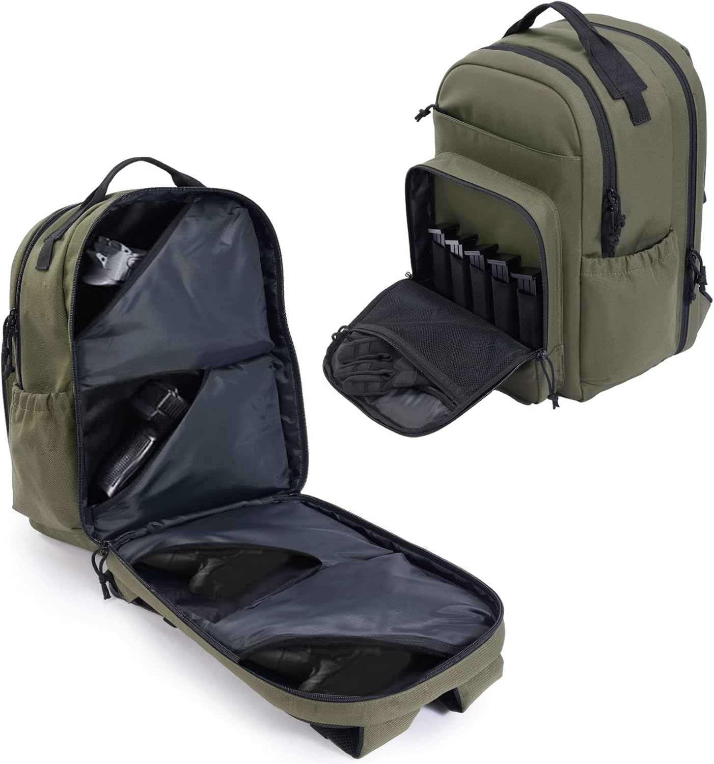 VEAGIA Range Backpack Pistol Range Bag For Handguns And Ammo Gun Cases Pistol Bags With Goggle Bag/Lockable Explosion-Proof Zippers (ArmyGreen 2.0)