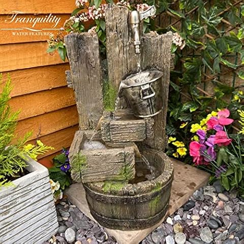 Ancient Bucket & Tap Mains Powered Water Feature,Waterfall, Water Fountain, Garden Decoration, Garden Feature Cover