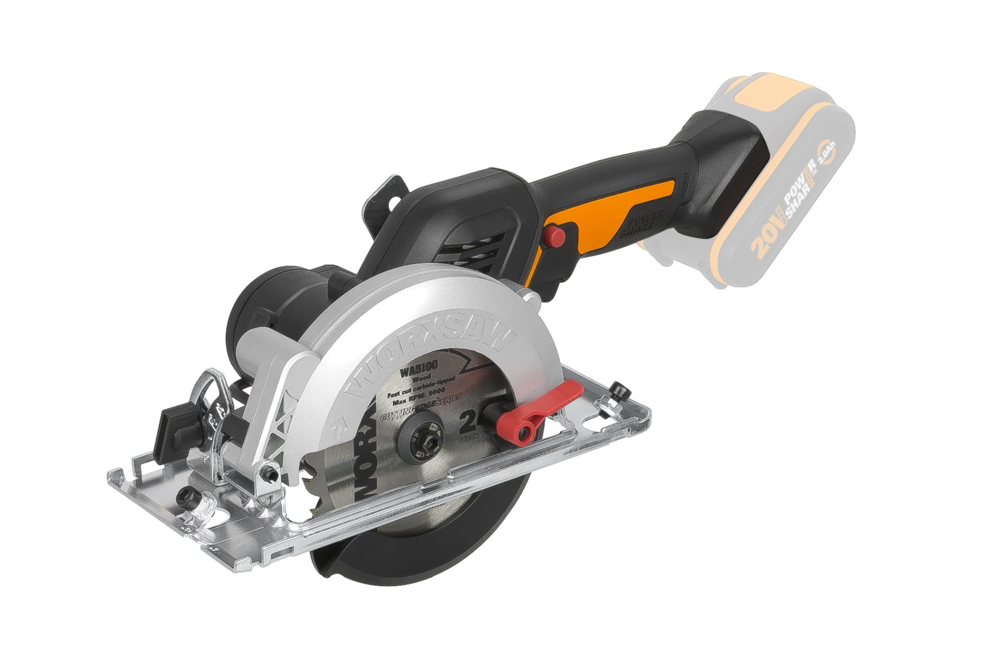 WORX WX531.9 Sierra circular brushless 20V, WORXsaw XL, disco 120mm, cuerpo delgado, ajuste rápido de profundidad, cortes precisos en madera, sin batería ni cargador, PowerShare