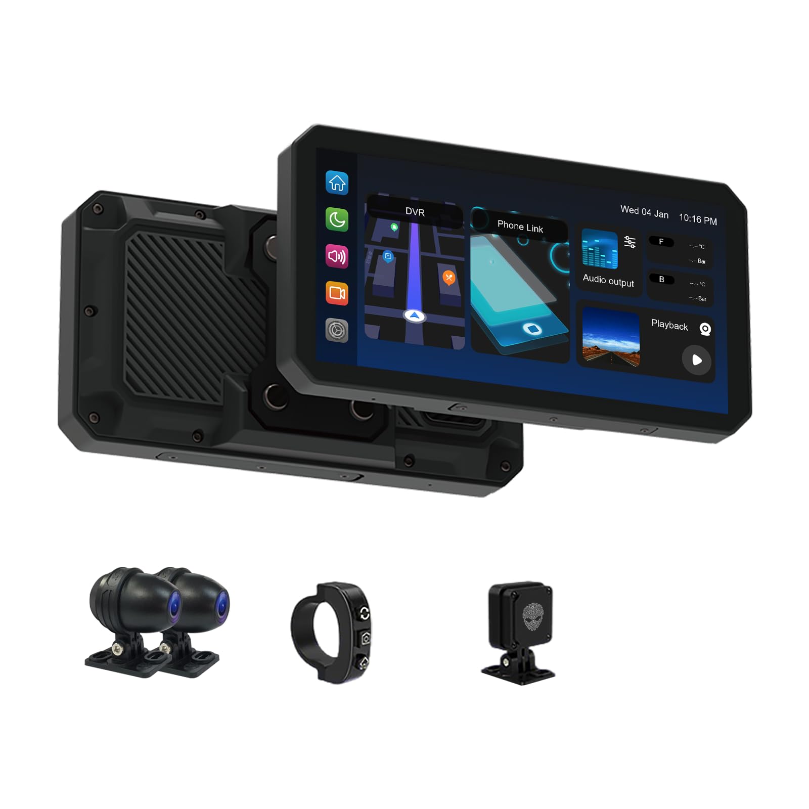 AlienRider M2PRO-204 Motorcycle Streaming Smart System,77G mmWave Radar Blind Spot Detection,Wireless CarPlay/Android Auto,Rear-View Streaming Lane