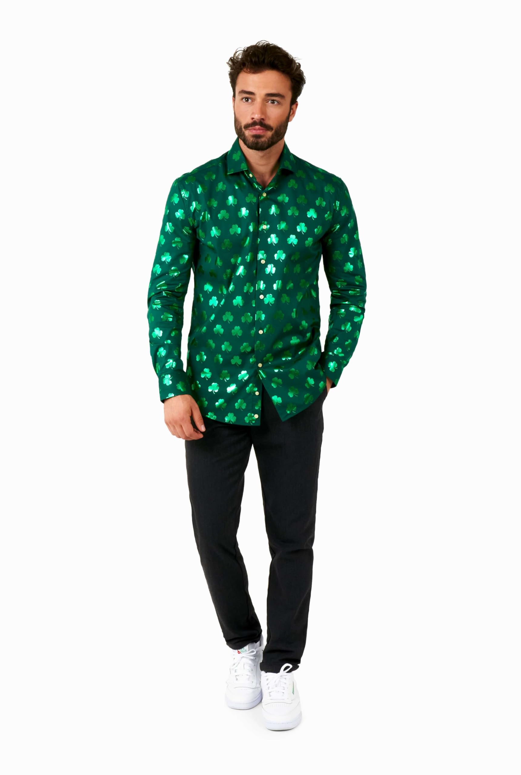 OppoSuits Herren St. Paddy's Day Hemd - St. Patrick's Day Party Wear - Slim Fit - Inklusive 1 Button-Up Hemd- Langärmliges