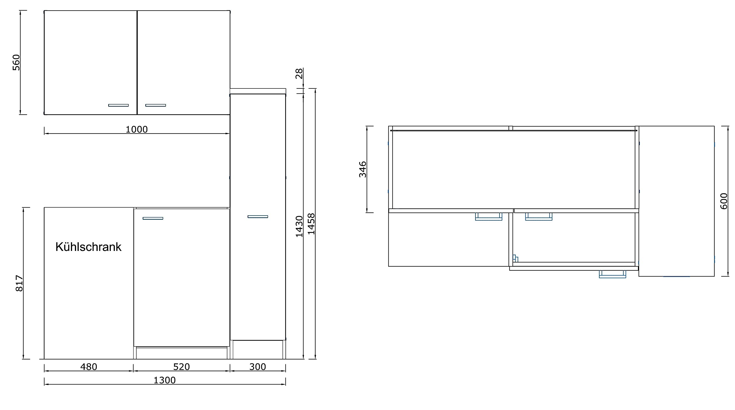respekta Cucina mini-cucina singola Pantry Bianco Levin 130 cm