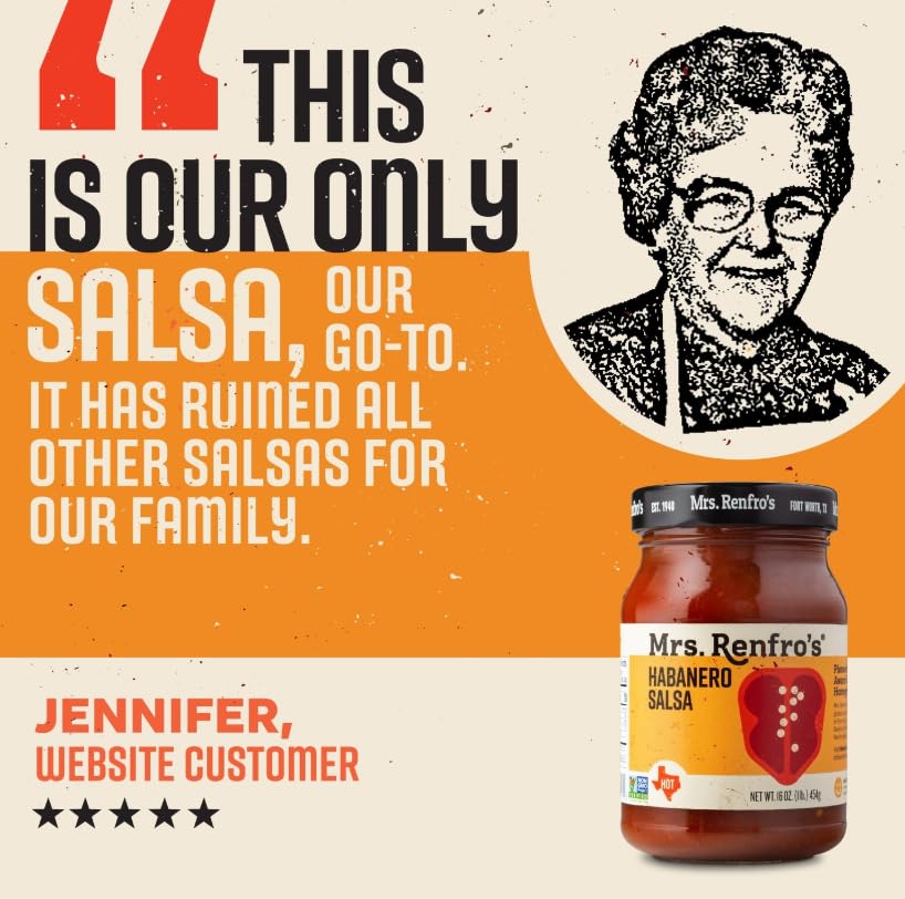 Mrs. Renfros Habanero Salsa 16 oz Jars Pack of 4 Gluten Free No Added Sugar No High Fructose Corn Syrup Extra Hot Texas-Style Salsa with Habanero Peppers for Tortilla Chips Tacos Nachos & Tex product thumbnail 9