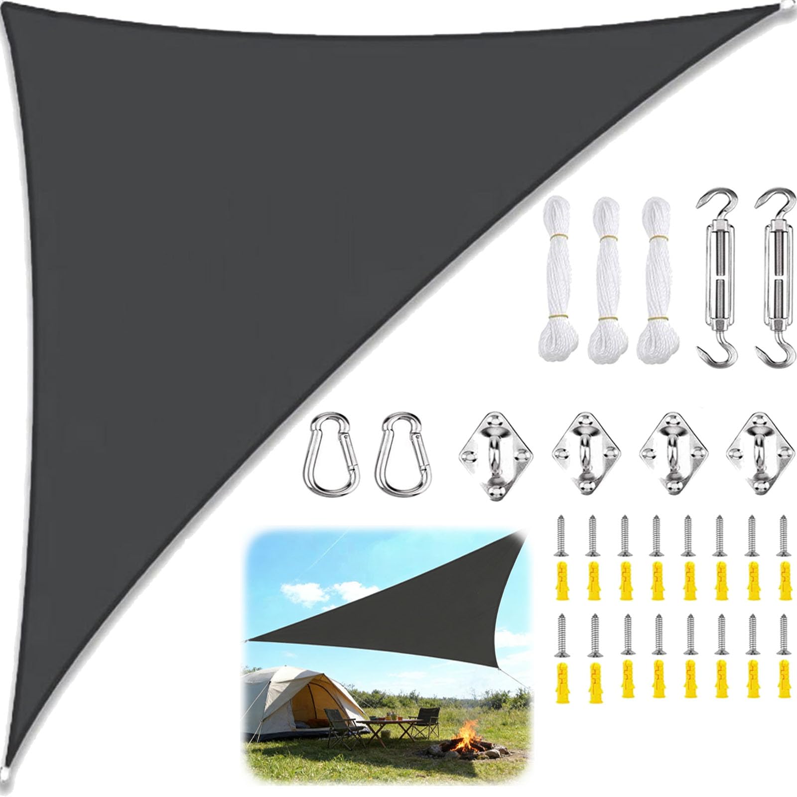 Sun Shade Sail Triangle Waterproof, Sunscreen Awning Canopy with Rope Fixing Kits, Triangle Patio Sail Pergola for Outdoor Garden Patio Party Backyard Yard Camping-Dark gray||4x4x4M