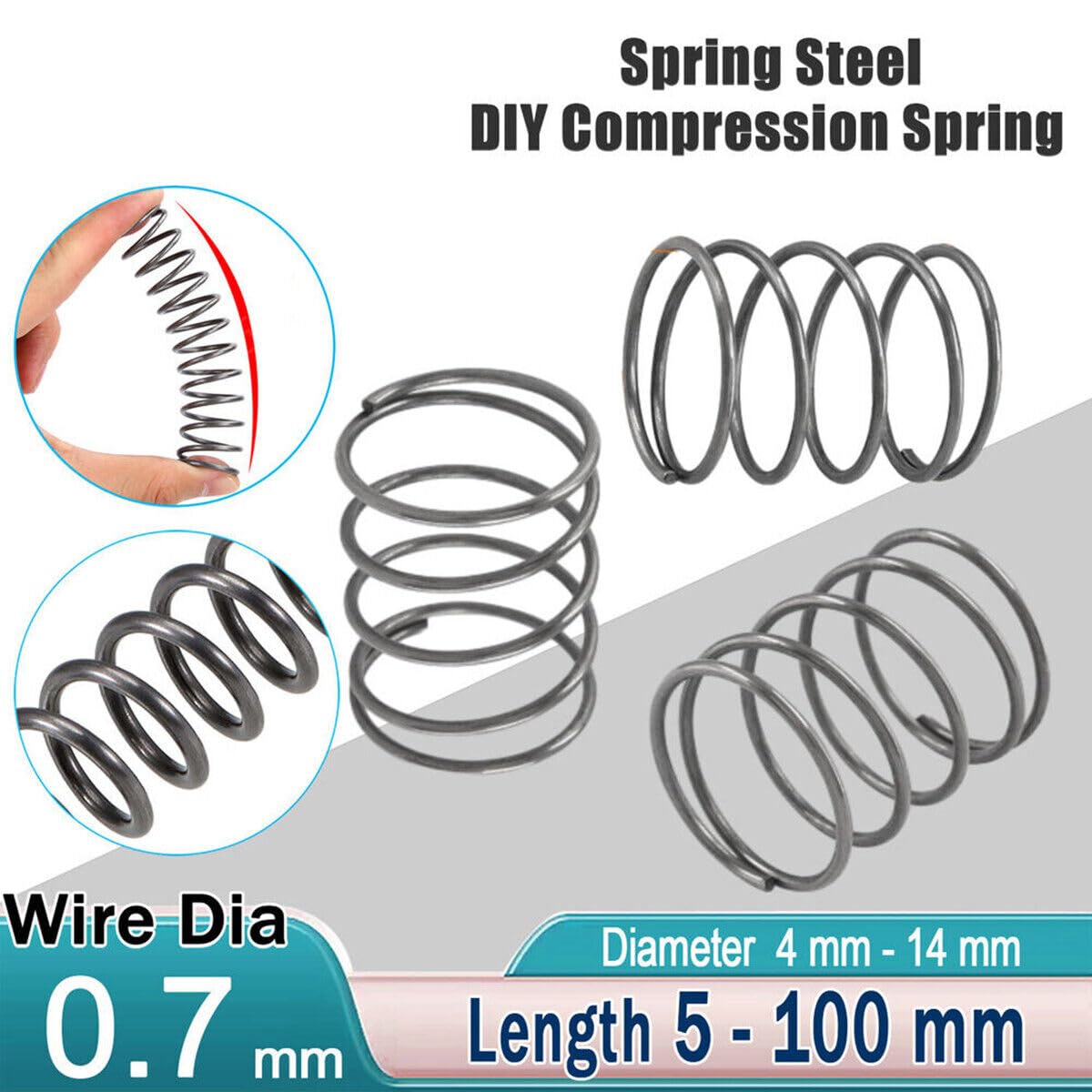 10Pcs 0.7mm Wire Diameter Compression Spring Steel Small Pressure Coil Springs WireOuter Diameter 4mm-14mm Length 5mm-100mm (10,0.7mm-6mm-25mm)