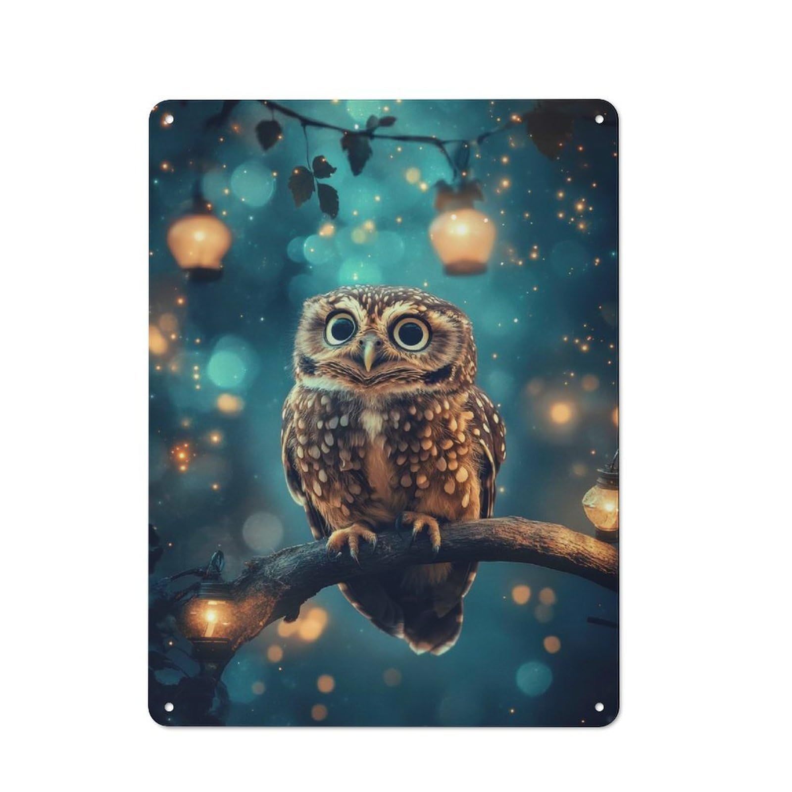 Junmoney Owl In Enchanted Forest Metal Wall Sign 40X30cm, Modern Retro Loft Wall Plaque For Flat, Bar, Studio Or Gallery Wall