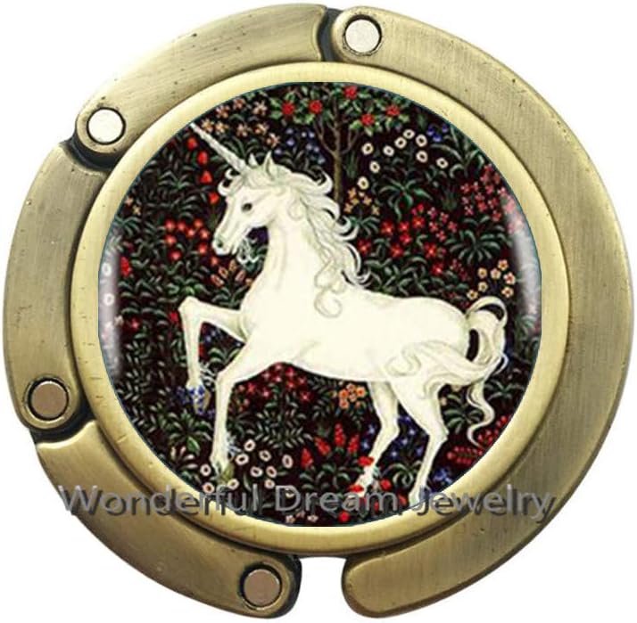 The Unicorn Bag Hook Purse Hook Art Painting Photo Jewelry Glass for Women Dress Accessories,PU188 (Brass)