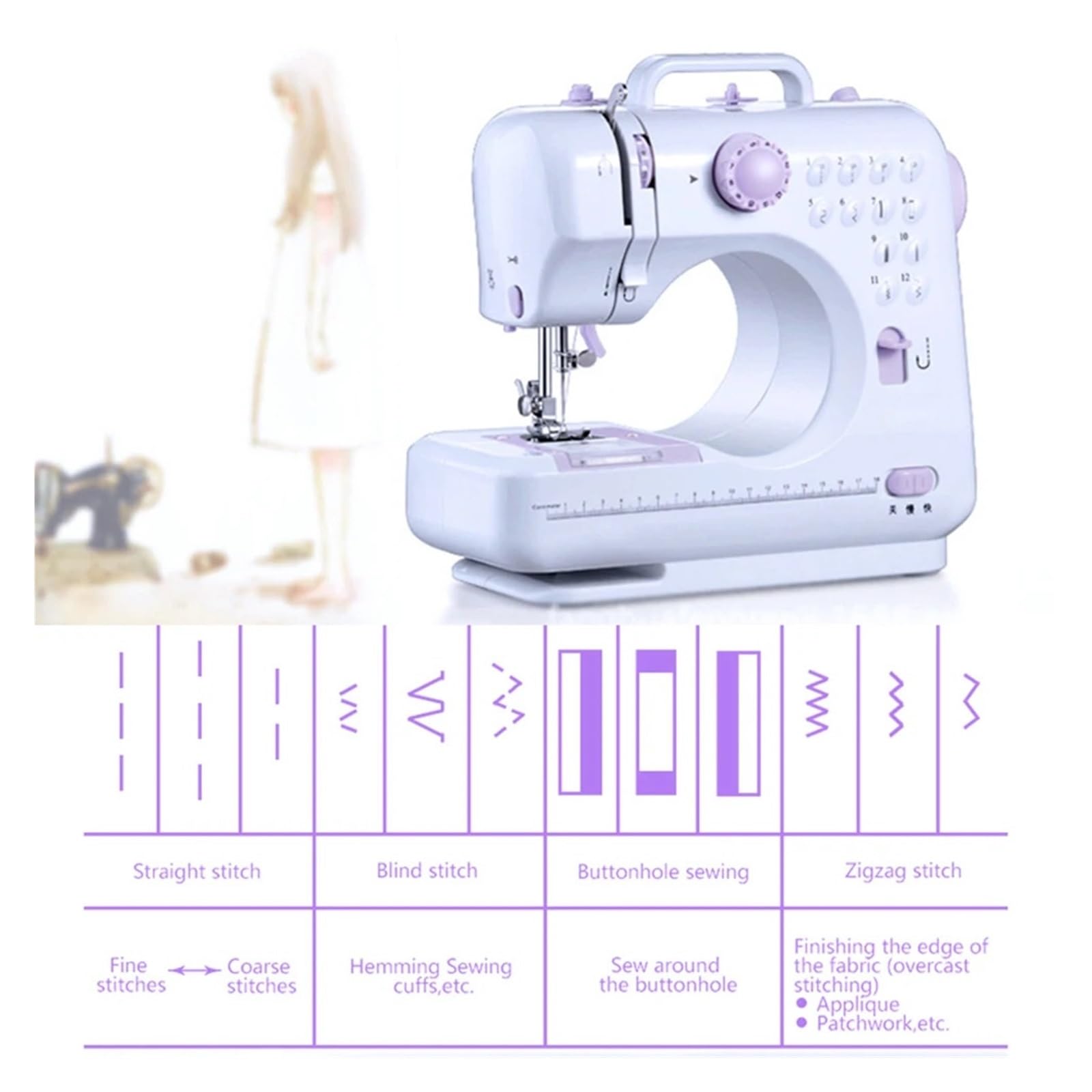 Wielofunkcyjna Elektryczna Maszyna Do Szycia, Biurkowa, Overlock, Ubrania DIY, Grube Szycie, 12 Ściegów, Regulowana Prędkość, Ładowanie USB Proste I Szybkie Szycie