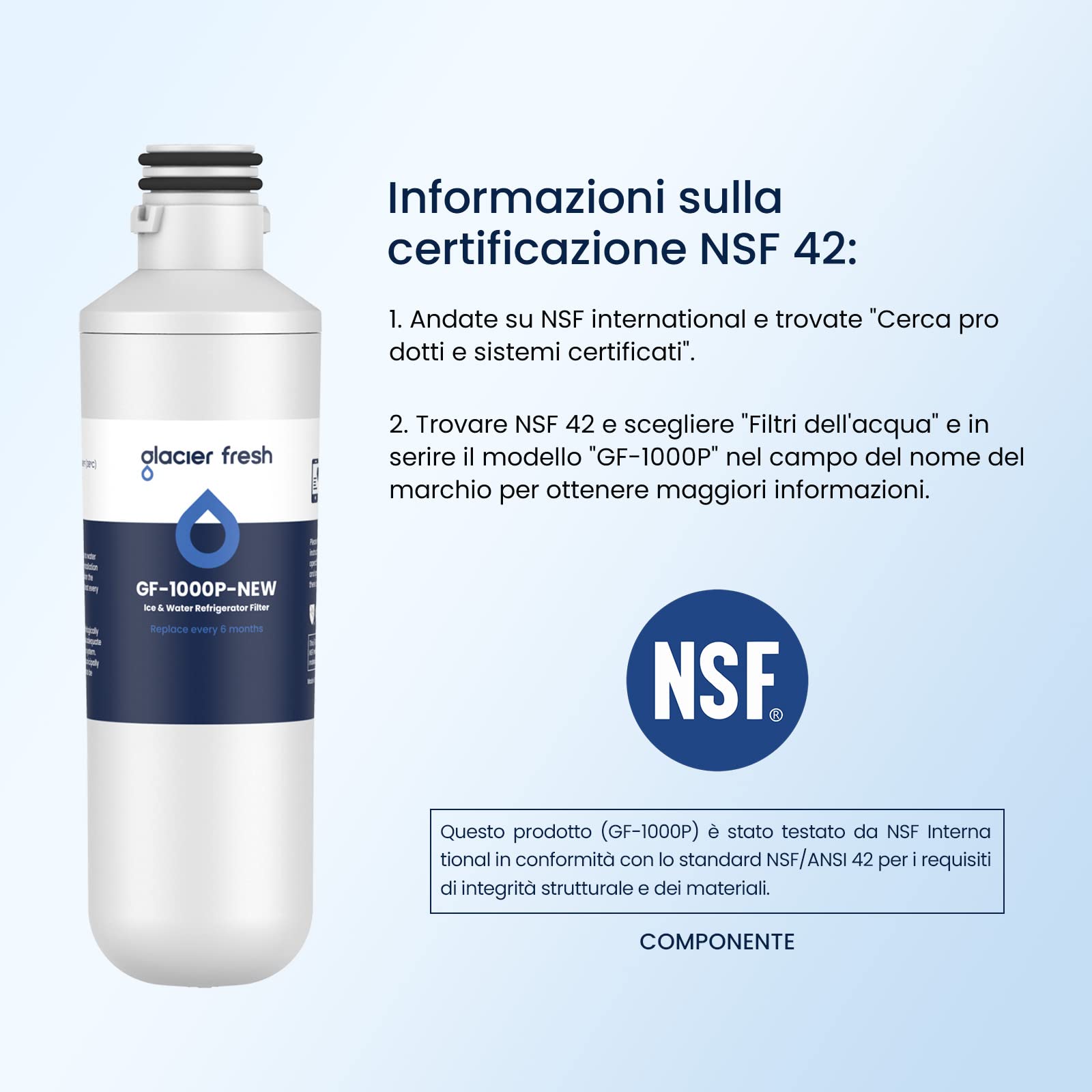 GLACIER FRESH LT1000PC ADQ747935 Filtro acqua frigorifero e filtro aria, ricambio per LG® LT1000P®/PC/PCS, LMXS28626S, LFXS26973S, MDJ64844601, ADQ74793501, ADQ74793502 e LT120F® (3)