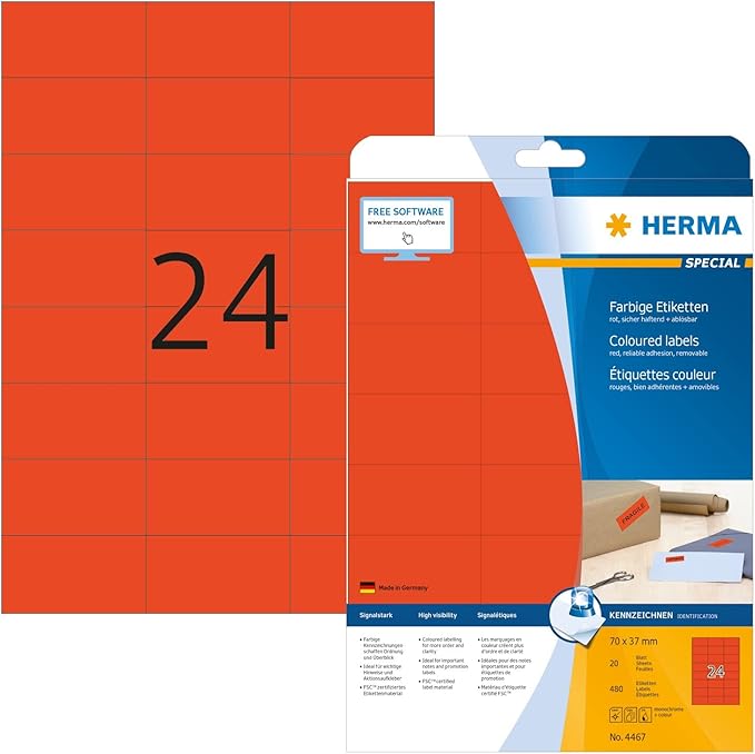 Gekleurde etiketten, A4, 45,7 x 21,2 mm, geel , permanent hechtend