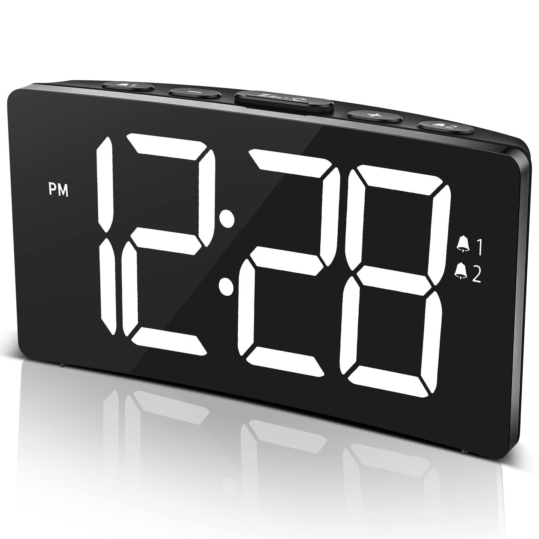 Alarm Clocks Bedside Mains Powered, Digital Alarm Clock for Bedroom with 6 Brightness Dimmer, Dual Alarm, Large Clear LED Display, 3 Alarm Sounds, 3 Level Volume, Snooze, 12/24H(Adapter not Included)