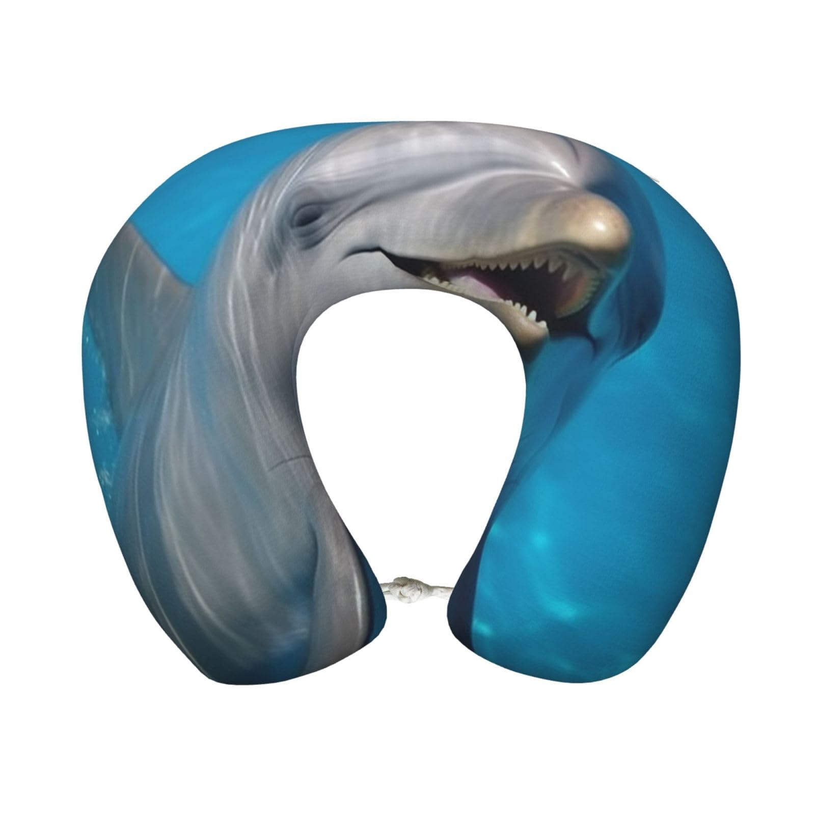 peiyeety Dolphin with a Smile Travel Pillow Memory Foam - Comfortable U Shape Neck Pillows for Sleeping, Neck and Head Support Portable Airplane Pillow Adjustable Flight Pillow, Washable Cover