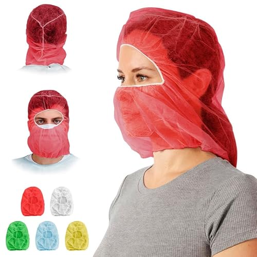 ABC Disposable Hood Caps One Size, Pack of 100 Red Disposable Bouffant Hoods with Elastic Bands, Breathable Polypropylene Hoods, Unisex Disposable Hoods, Full Face Hair Net for Home, Industrial Use