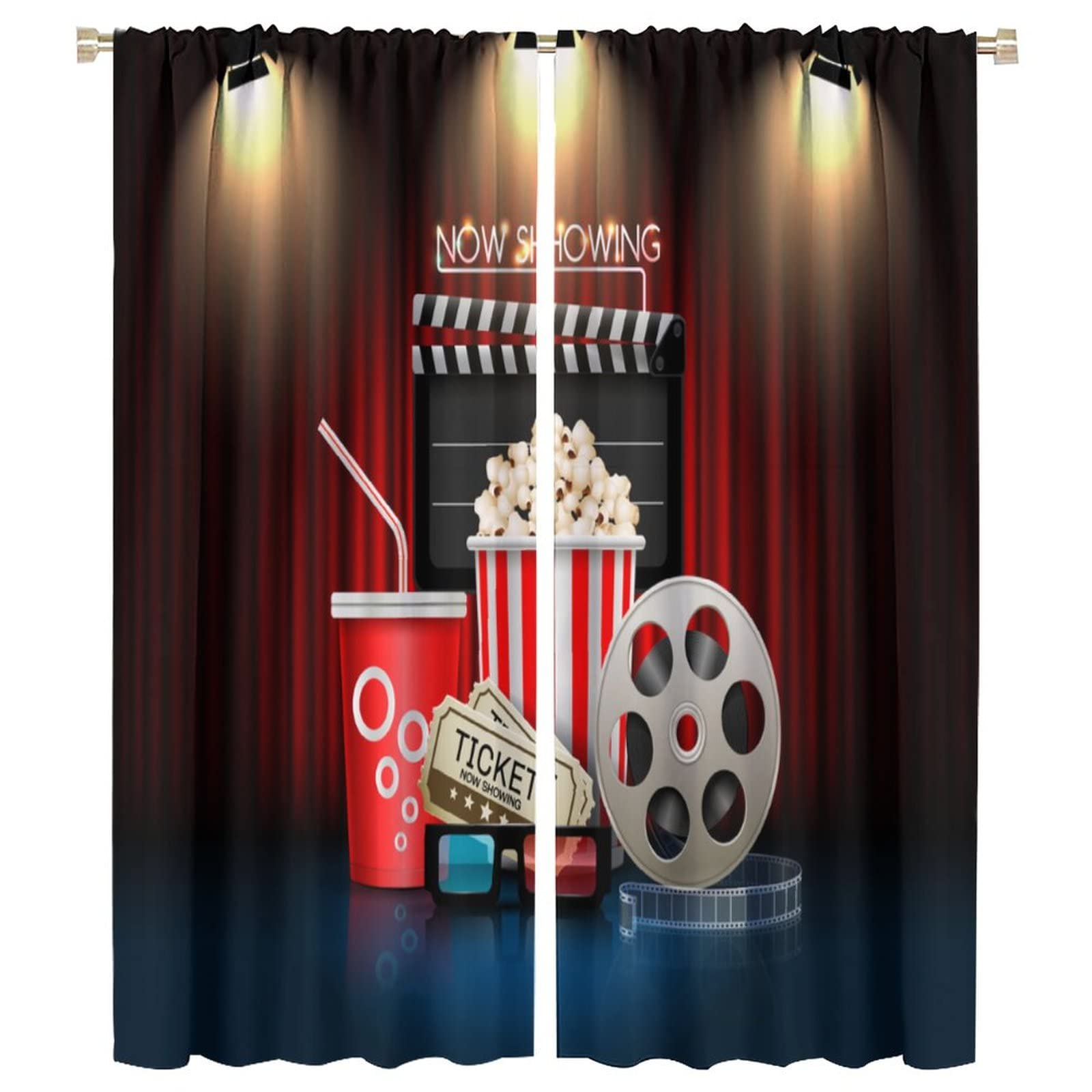 BenYaSong Vintage Cinema Movie Theater Blackout Window Curtain Carpet Home Theater Decor for Home Kitchen Office Coffee Room Window Curtain Drapes 2 Panels 42x54 Inch