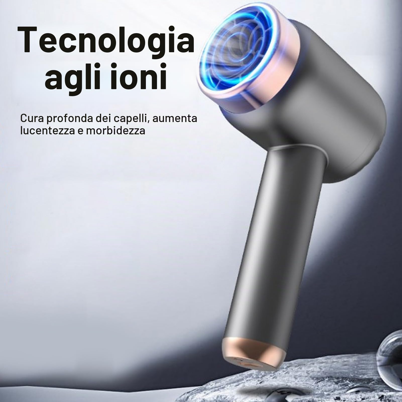 Asciugacapelli Senza Fili, Asciugacapelli Ionico Ricaricabile, Asciugacapelli Portatili da 1500 MAh, Asciugacapelli a Batteria per Viaggi in Campeggio (grigio scuro)