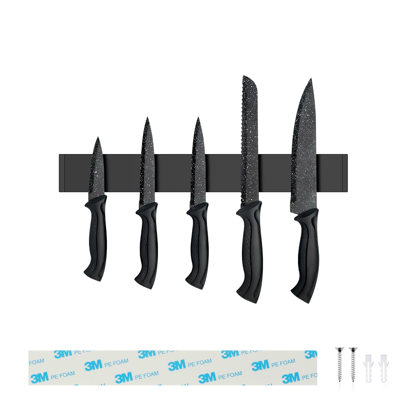 Porte Couteaux Aimanté 30cm, INOX Aimant Couteau Mural, Barre Aimantée pour Couteaux et Ustensiles, Barre Magnétique sans Perçage pour Cuisine, Noir