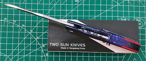 Miniatura 9 de Twosun Cuchillo plegable con hoja K110 rojo G10 y Tc4 mango de titanio Borde llano Camping al aire libre EDC herramienta TS432-K110-Color