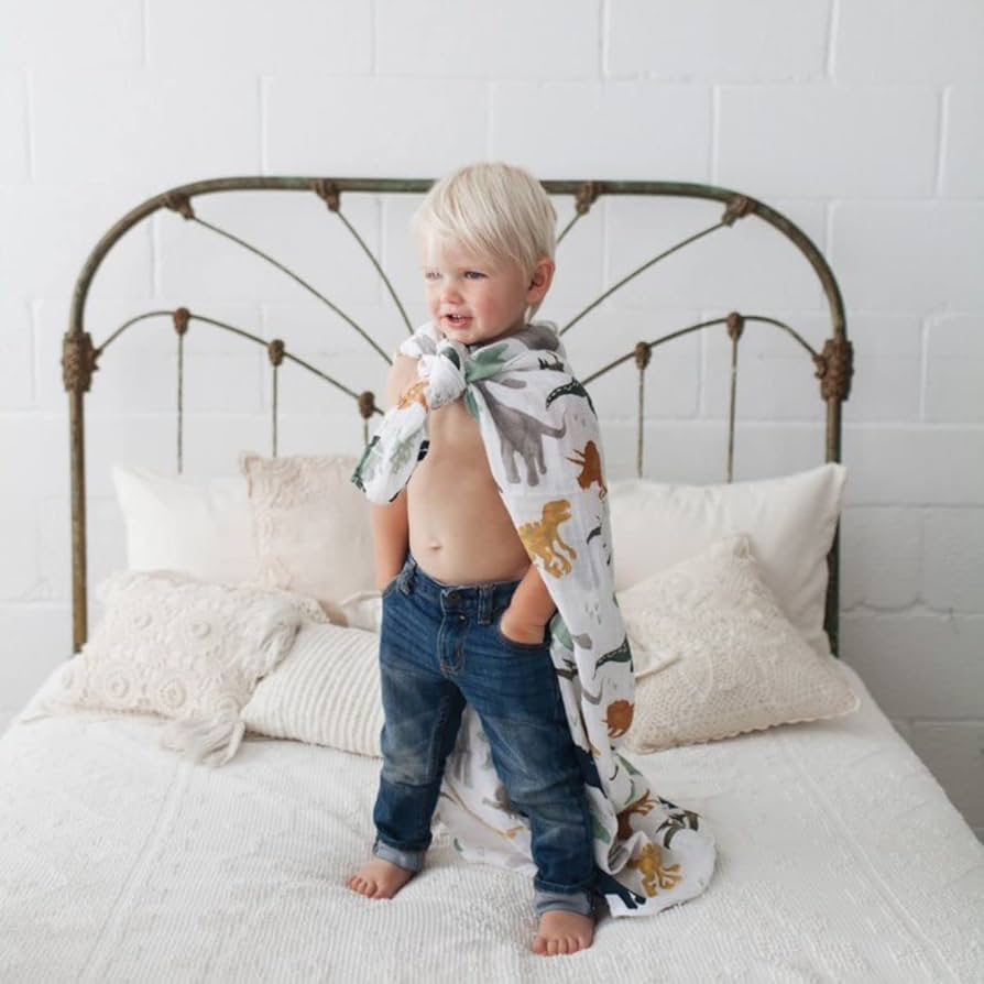 LittleUnicorn Dino Friendsミニサイズモスリンスワドル４点Set Cotton Muslin Squares 4 Pack - Dino Friends – Little Unicorn USA