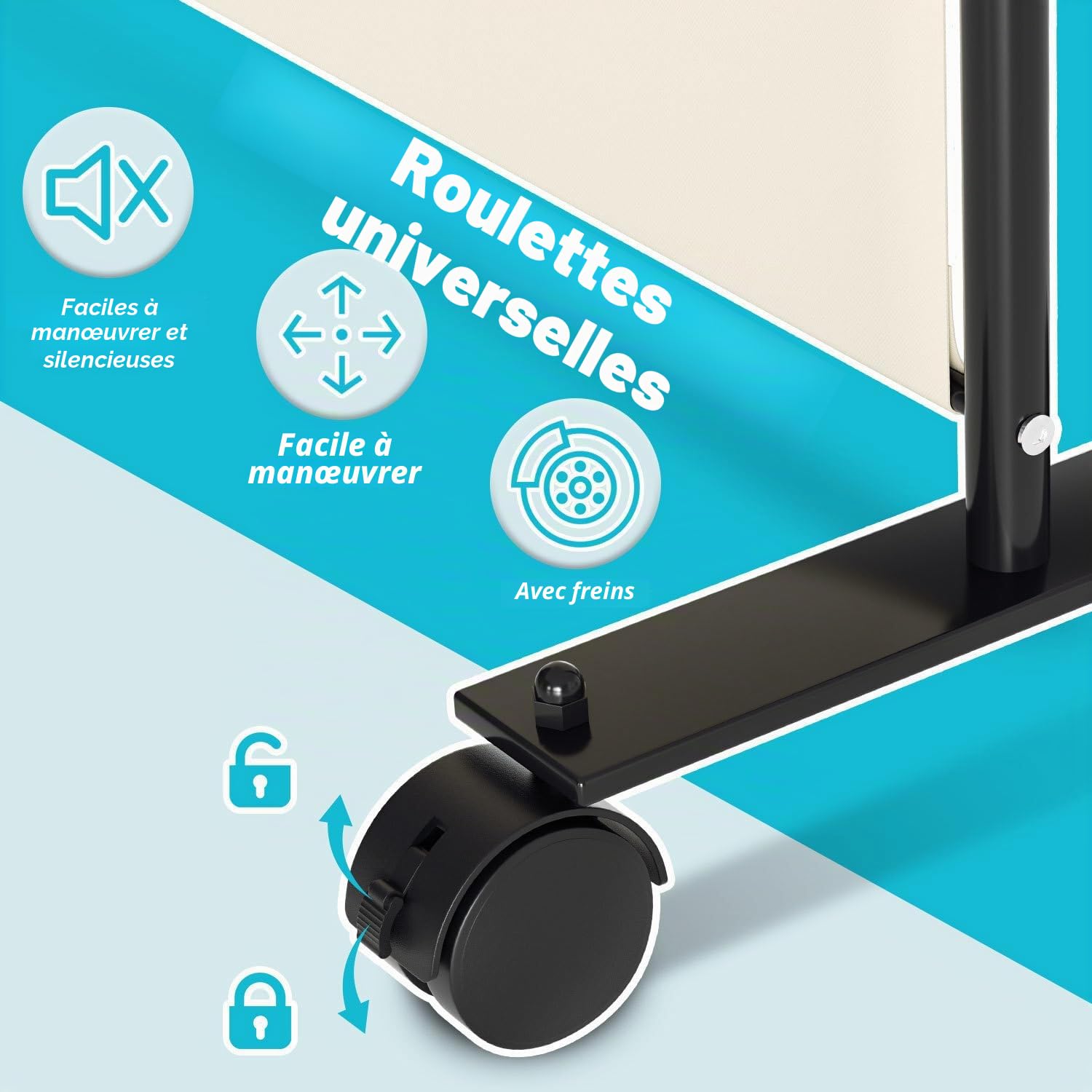 Paravent de séparation de pièce pliable sur roulettes - 5 pièces - 284 x 180 cm - Séparateur de pièce autonome pour bureau et chambre à coucher - Beige