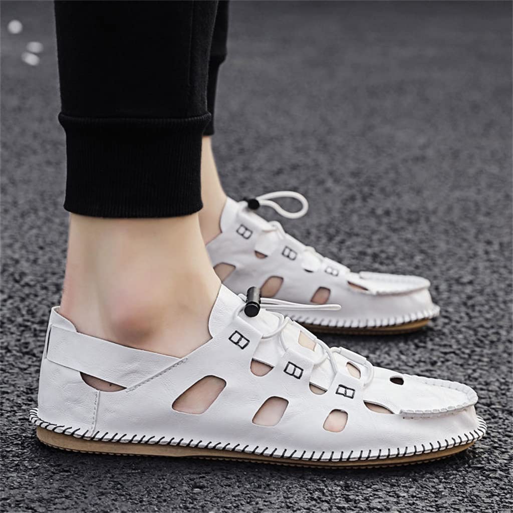 Sandalias de Hombre, Sandalias de Verano, Sandalias Cerradas, Casuales, Zapatos con Agujeros, Sandalias Blancas, Zapatos de Playa Romanos(Código Svart-38