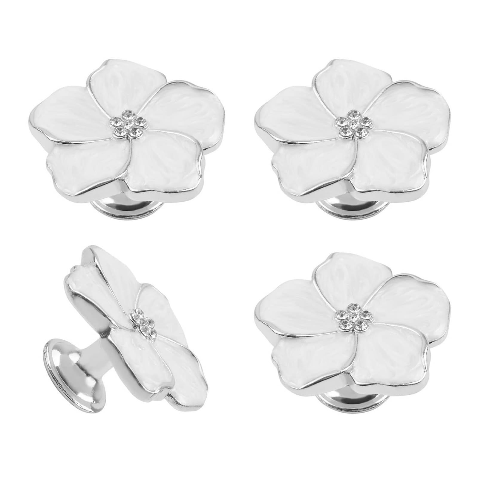 MOROBOR 4pcs Petal Drawer Knobs, Creative Cabinet Drawer Pulls Silver Silk Enamel Single Hole Zinc Alloy Knobs for Dresser Wardrobe Door Furniture/Silver Base with White Dispensing Surface