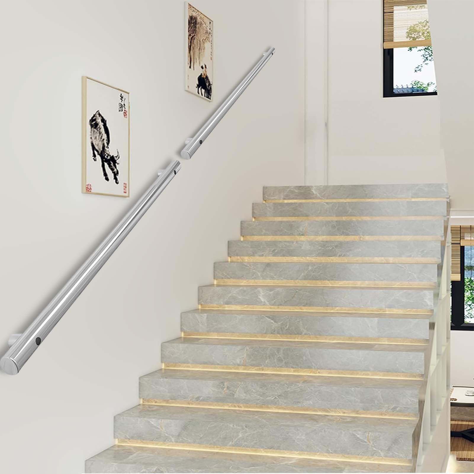 Fkxsxaz Stainless Steel Handrail Indoor Stairs Railings Safety Hand Support Rail Corridor Rod - 24 Inch 47 59 78 118 Lofts Decking Banister, Grab Bar Kit(10Ft/300Cm)