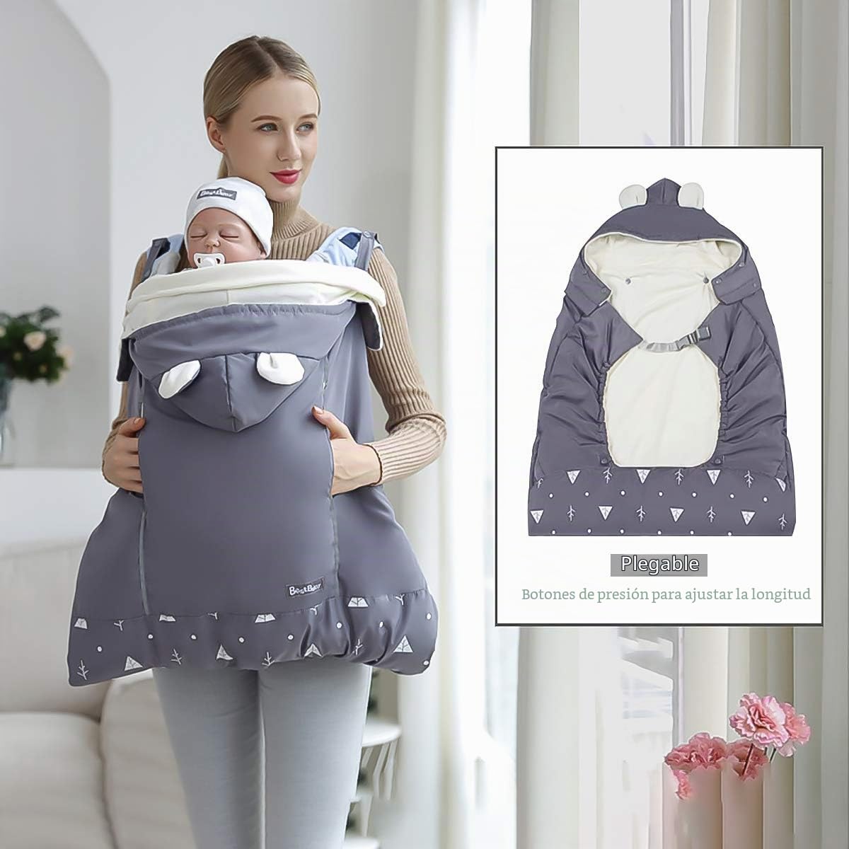 SONARIN Universal All Seasons Cobertor para portabebés,Capa para el invierno,Prueba de viento,Impermeable,Sombrero Desmontable(Gris)