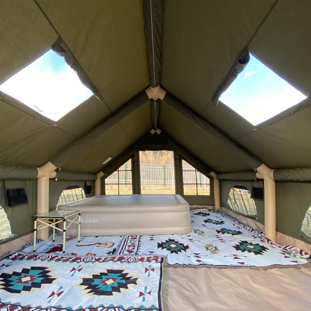 Sport Tent Aufblasbares Zelt Wasserdicht Hauszelt Stehhöhe Haus Baumwolle Luxus Wohnzelt Campingzelt Ofenloch Luftzelt 4-6 Personen Familienzelt
