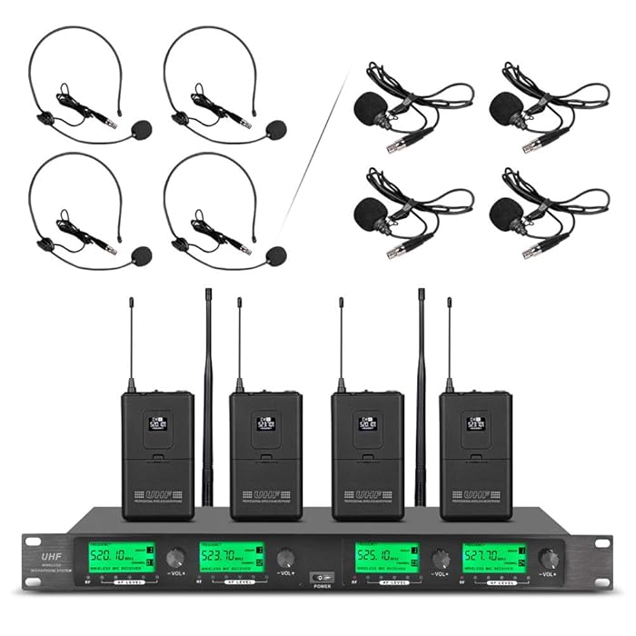 Buy Wireless Microphone System Pro UHF 4 Channel 4 Lavalier Bodypacks 4