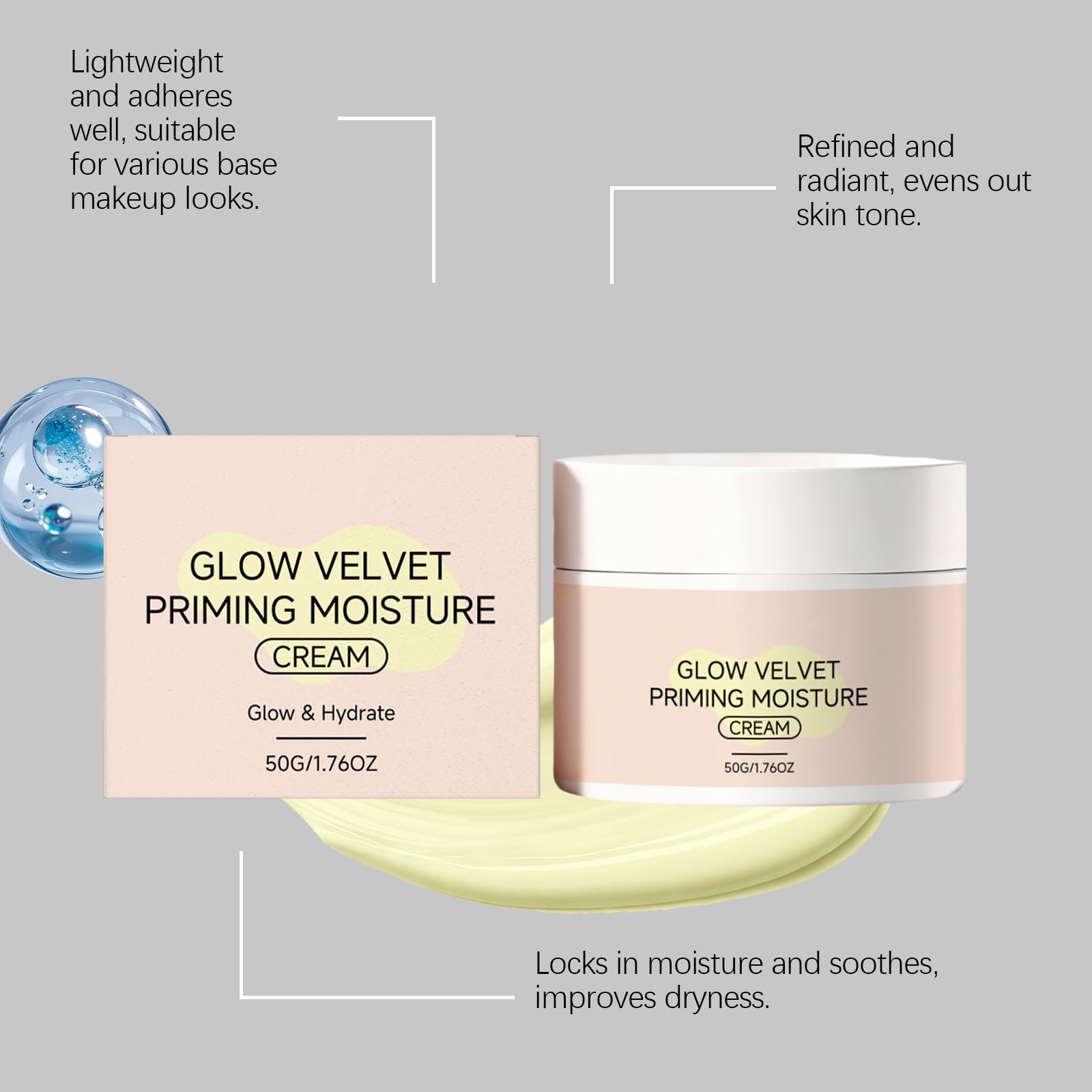Glows Velvet krem nawilżający i baza pod makijaż dla gładkiej i równomiernej aplikacji makijażu. Minimalizuje pory i zapewnia długotrwałe utrzymanie. Nawilża i utrwala makijaż (6 szt.)