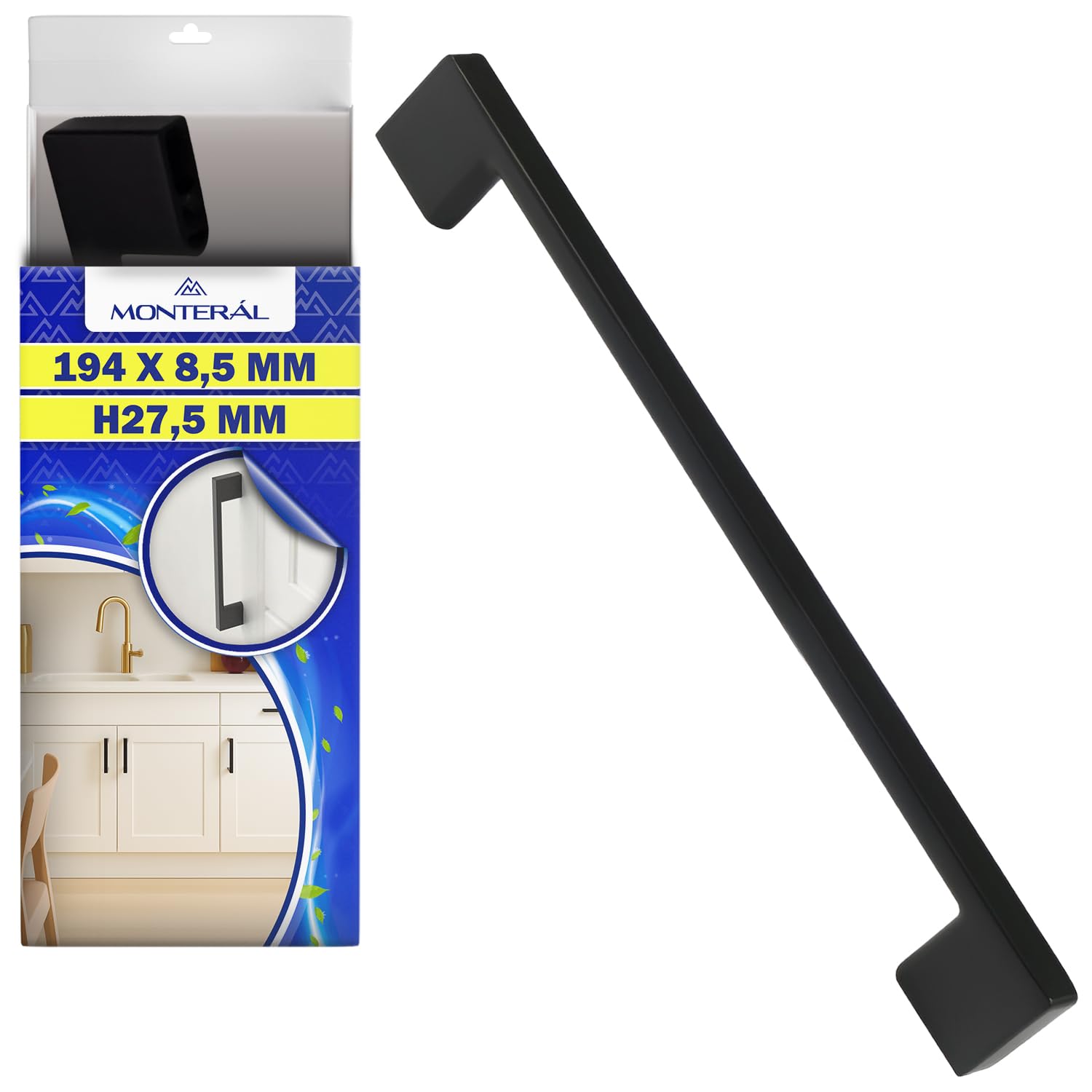 MONTERAL Kitchen Cupboard Handle 194 x 8,5 mm H27,5 mm Distance Between Mounting Holes 160 mm