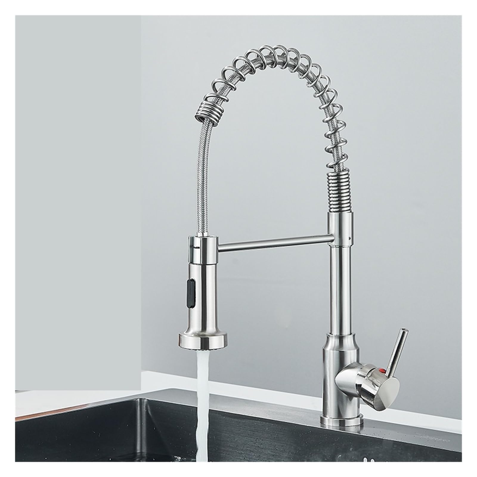 Grifo extraíble de níquel para cocina moderna con doble función de agua
