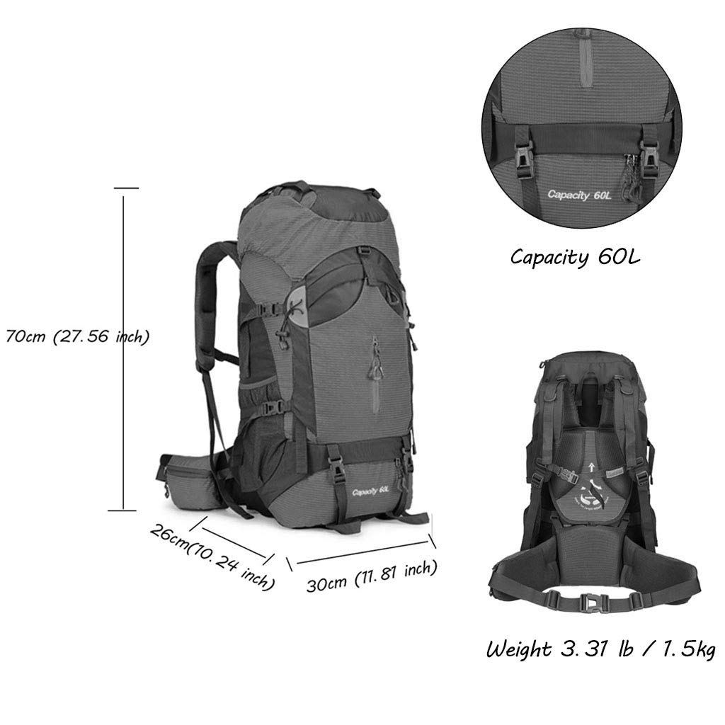 Senderismo Mochila 60L - Senderismo Mochila de Viaje Ligero, Impermeable, portátil y Transpirable Cubierta Compartimiento para portátil para Caminatas de Viaje Camping para Hombres y Mujeres