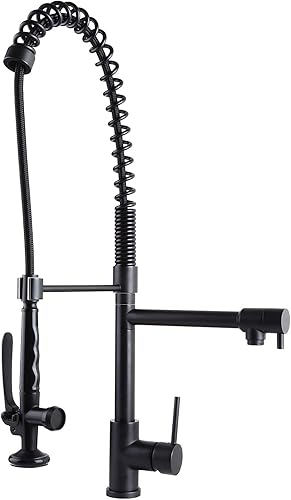 Homary Grifo de cocina negro con rociador extraíble, estilo comercial, resistente, preenjuague con resorte, grifo de fregadero de granja, negro mate