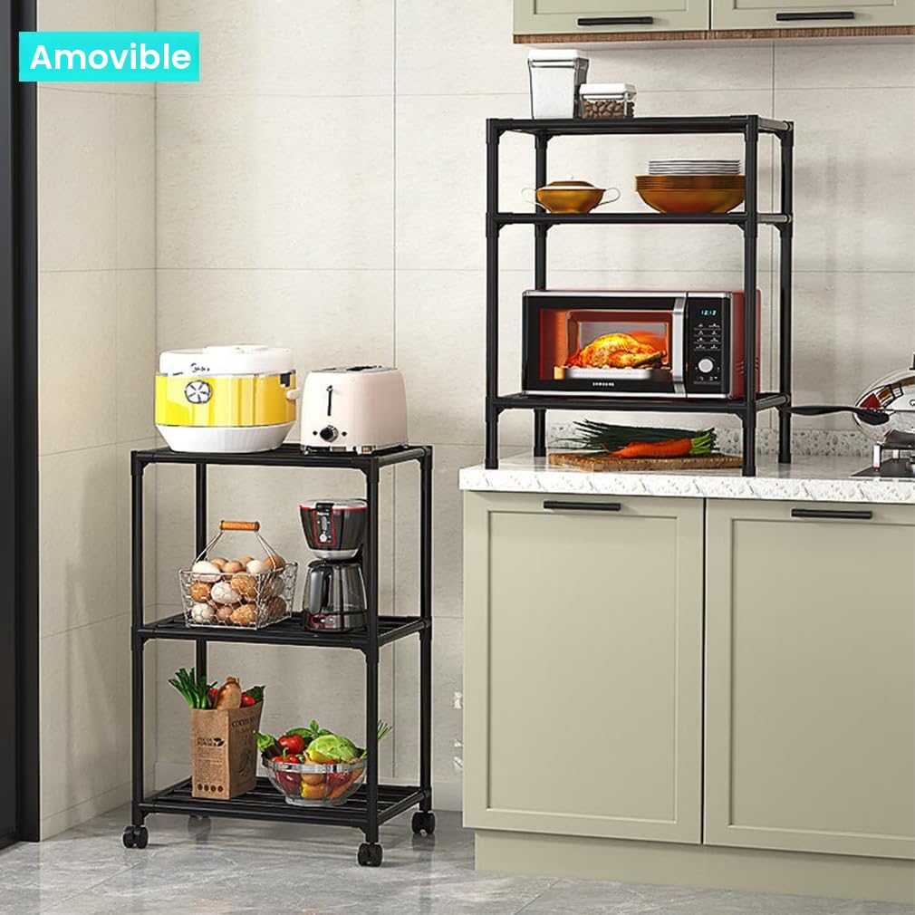 Étagère Noire, 42 x 32 x 165 cm, Étagère Haute et Étroite à 6 Niveaux avec Roulettes et Pieds Antidérapants, Étagère Réglable et Meuble de Rangement pour Garage, Salle de Bain, Cuisine, Angle