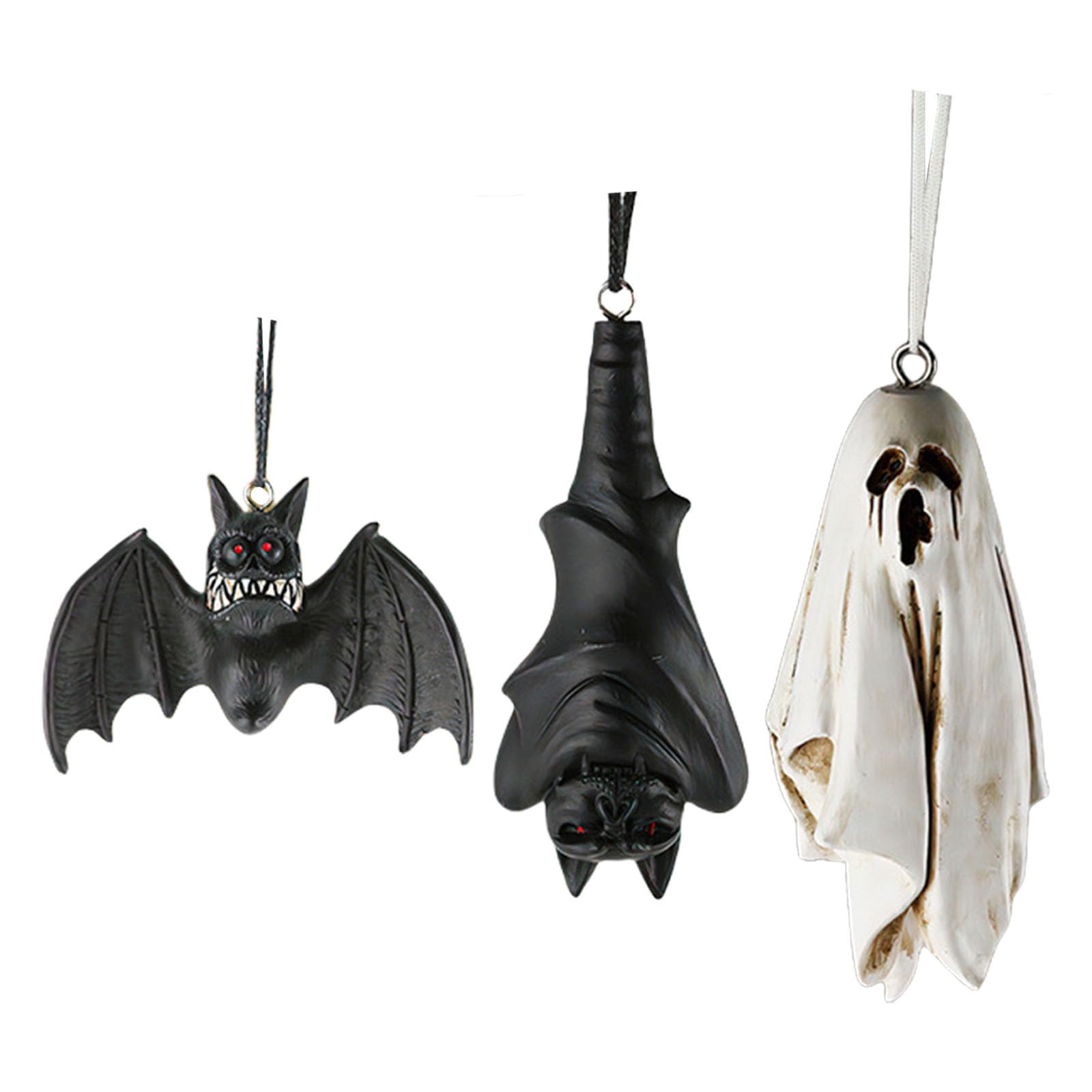 Jazuaiao Halloween Decorations Hanging Bat & Ghosty Figurines Resin Scary Ornaments for Yard, Porch, Party, Halloween Party Decorations