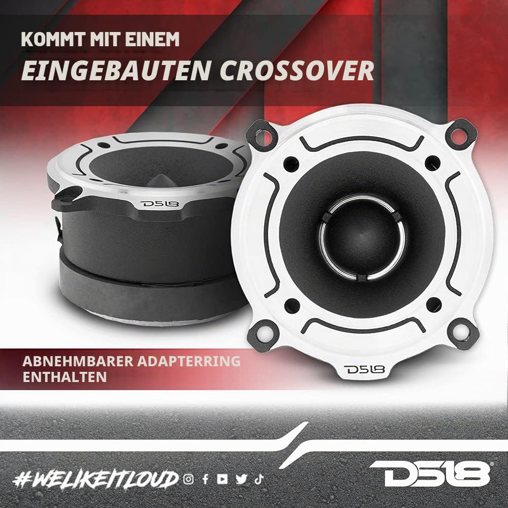 DS18 PRO-TW120 Super Bullet Hochtöner in Silber, 7,6 cm Aluminiumrahmen und Membran, 240 W, max. 120 W RMS 4 Ohm, eingebaute Frequenzweiche – Pro-Hochtöner sind die besten auf dem professionellen