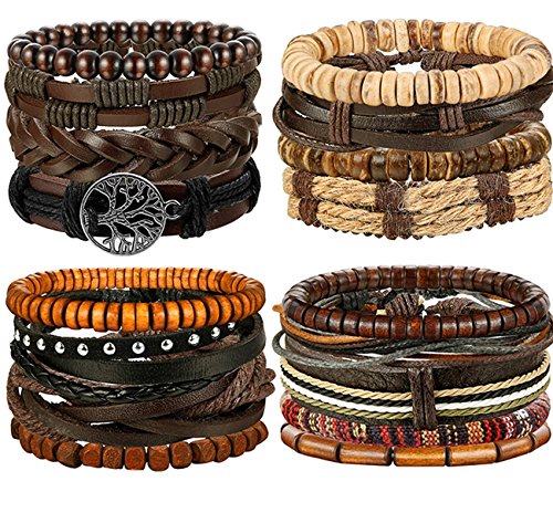 BESTEEL 17PCS Bracelets en Cuir pour Hommes Femmes tressé Bracelet Corde Wrap à la Main réglable Cover
