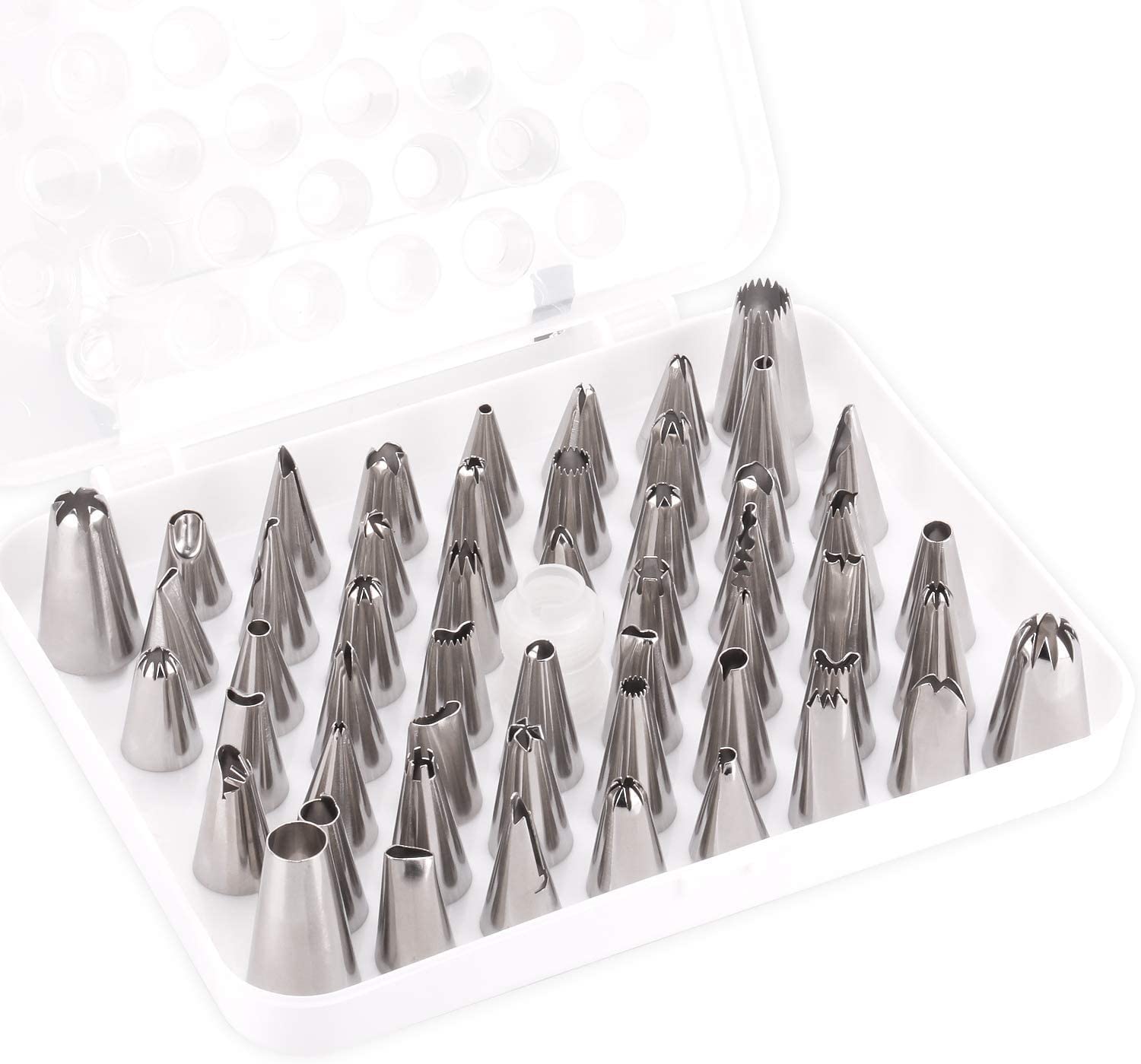 Cake Decoration Tips Set,GJT 56 pieces Icing Cupcakes Tip Set Tools with 52 Stainless Steel Piping Tips,2 Flower Nails, 1 Standar Coupler, and 1 Storage Box