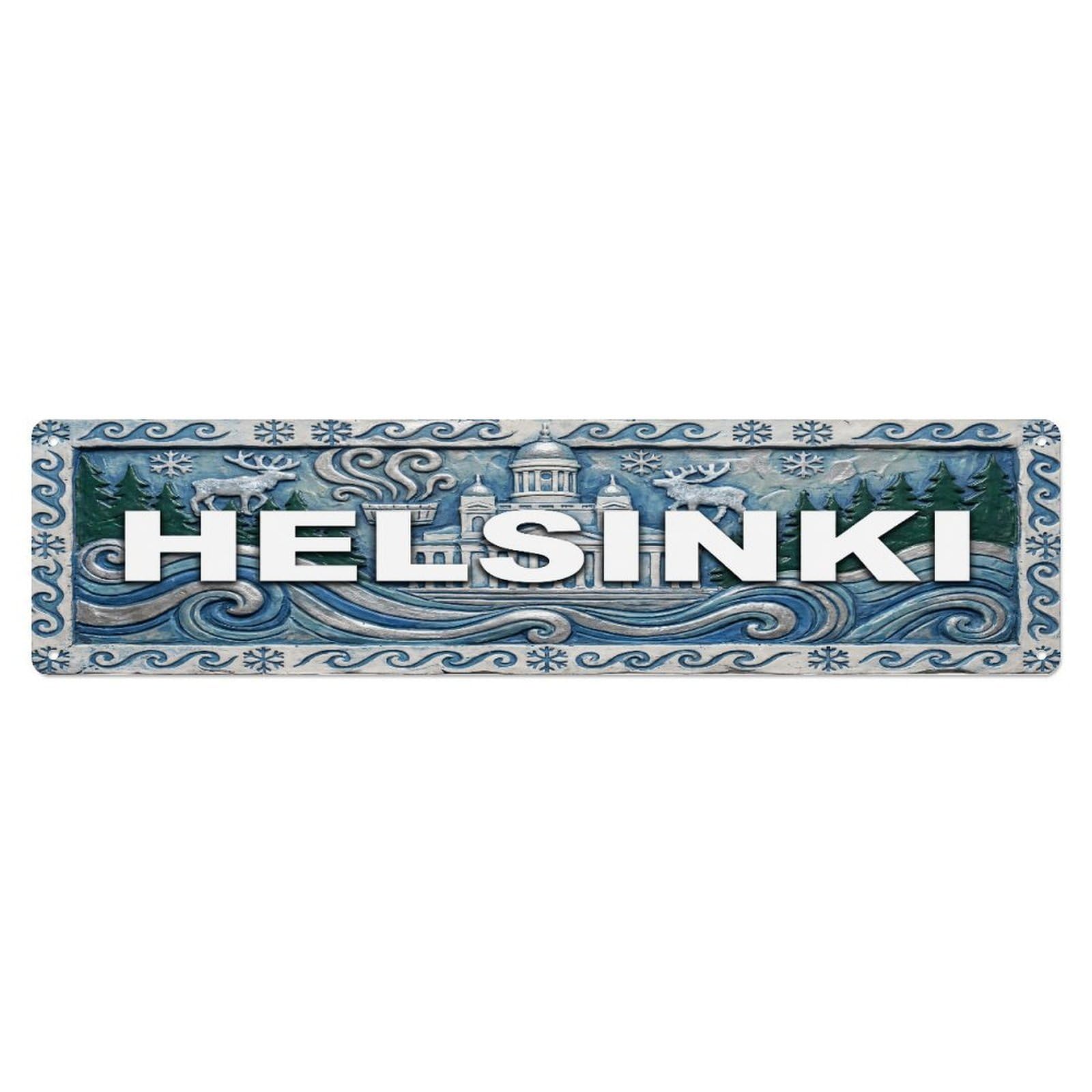 Xanthor Style Metal Tin Sign Vintage Helsinki Finland Flag Pattern