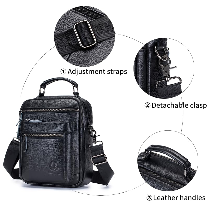 Image of Genuine Leather Shoulder Bag for Men, Medium Messenger Bag Crossbody, Mens Handbag with Multiple Pockets for Daily