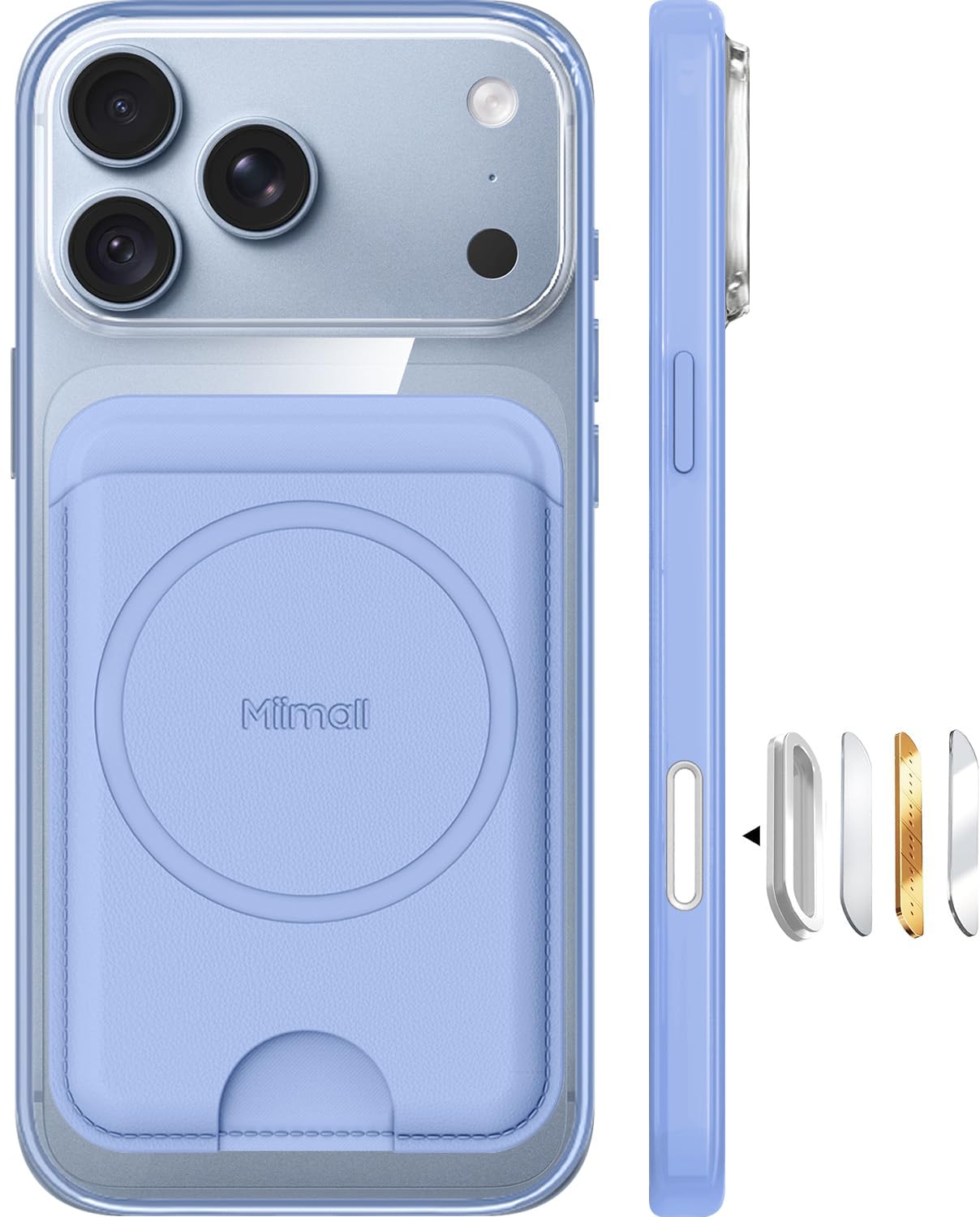 Miimall Etui do iPhone 18 Pro Max z przegródkami na karty, jasnoniebieskie