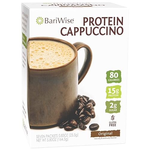 BariWise Mezcla de capuchino de bebida caliente con proteínas, original, baja en azúcar, sin gluten, apta para dieta cetogénica y baja en