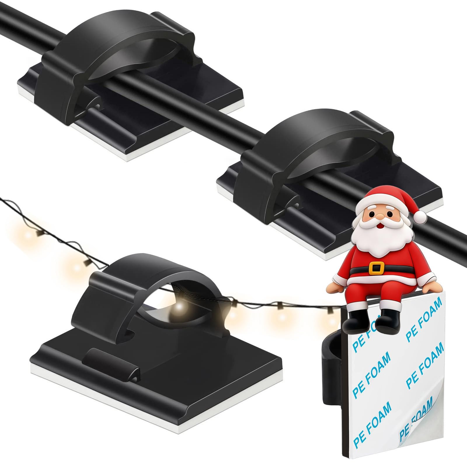 KLJ kabelhalter  selbstklebend Schwarz,50 Pack kabelmanagement  mini kleine Lichterkette Befestigung Fenster Indoor and Outdoor klebehaken kabelclips selbstklebend Halterung