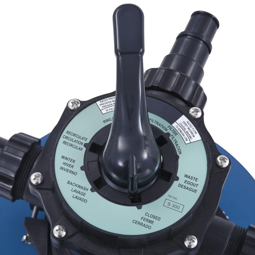 Impianto filtrante a sabbia per piscina 10980 l/h con timer, 530 W, pompa filtro a sabbia per piscine fuori terra, valvola a 7 vie, attacco 32/38 mm, set di filtri per piscina, blu